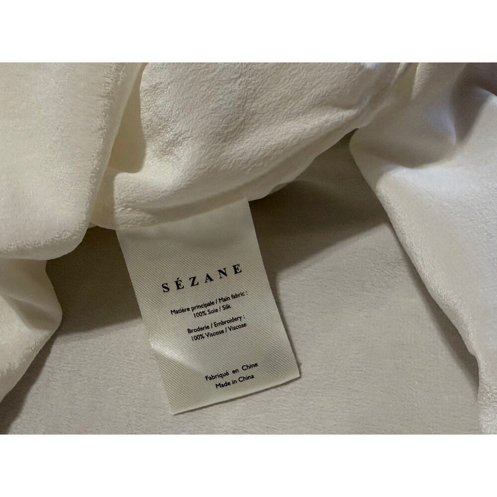 Sezane Ivory Ilonie Blouse Size 10 US Womens Designer Silk Top Cream Loose Fit - Picture 10 of 11
